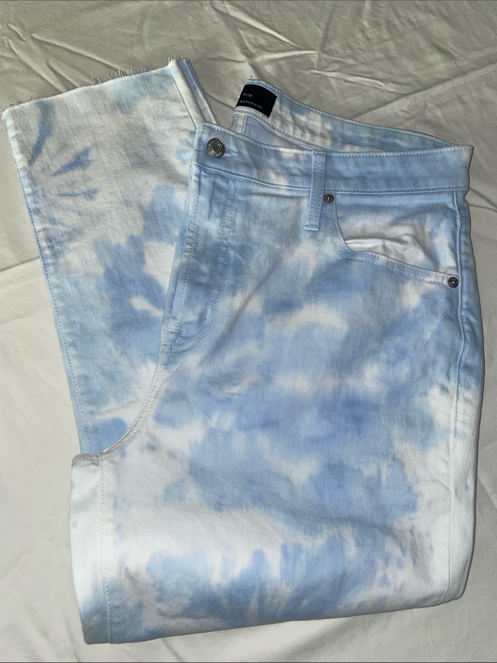 GAP Slim Boyfriend Tie Dye Raw Hem Jeans Blue White Size 14/32